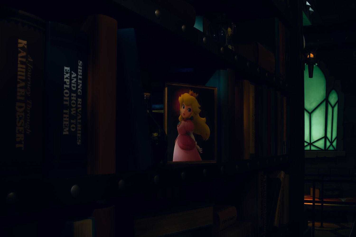 A blonde figure in a pink dress stands silhouetted against dark blue lighting in a mysterious atmospheric setting.