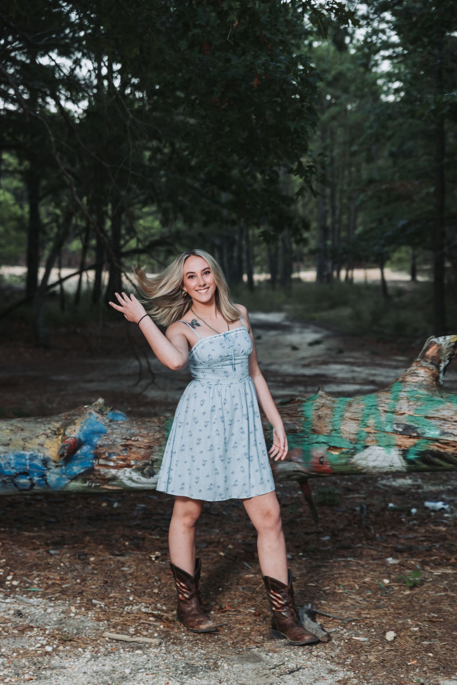 High school senior portrait photoshoot at the Stafford Forge Painted Tree, Eagleswood, NJ.