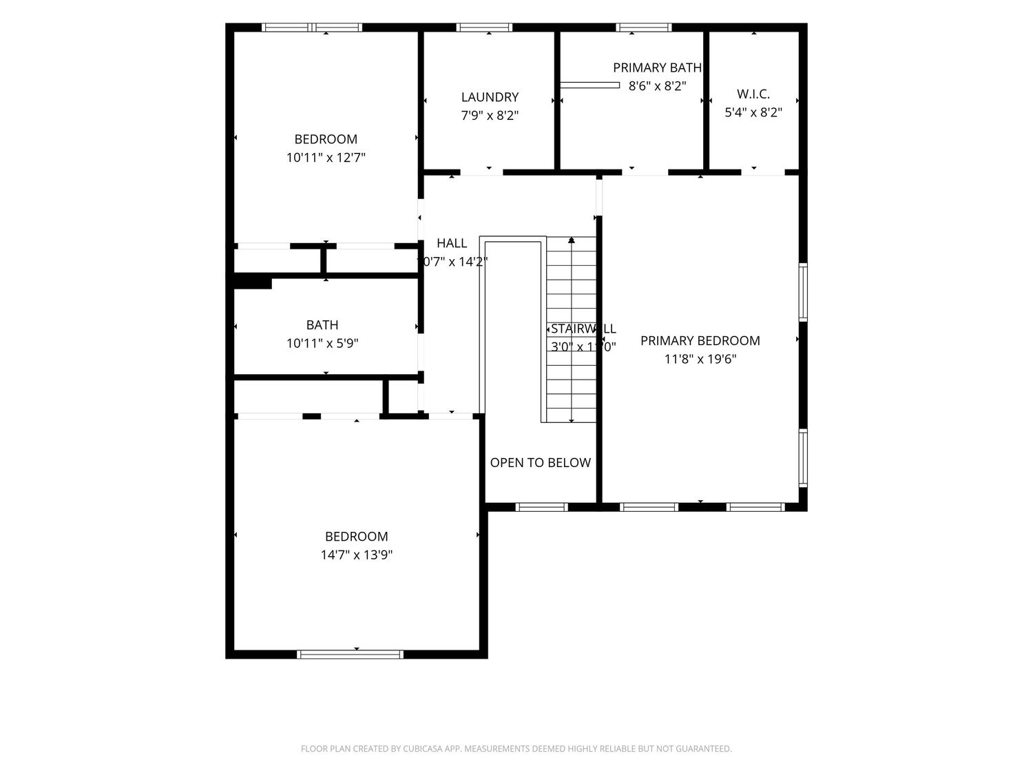 Second floor plan featuring primary bedroom, two bedrooms, laundry, primary bath, and open-to-below area.