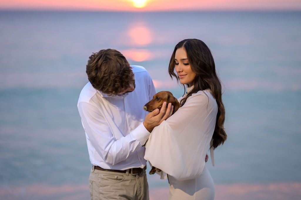 Ibiza engagement session with couple and dog by the sea