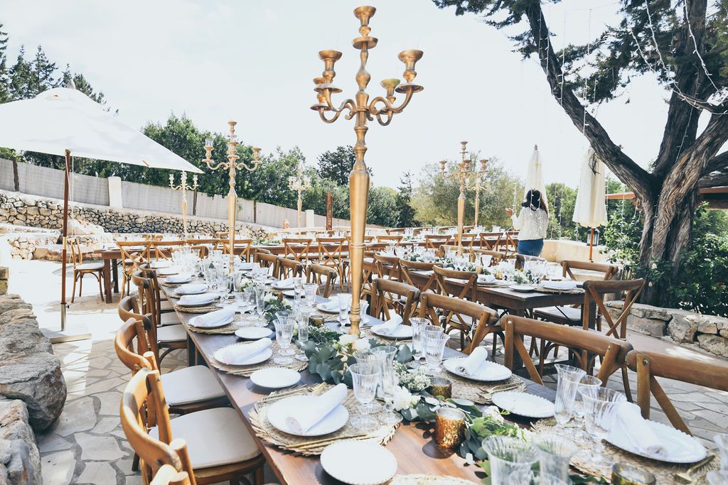 Wedding table decor details at a private villa in Ibiza.