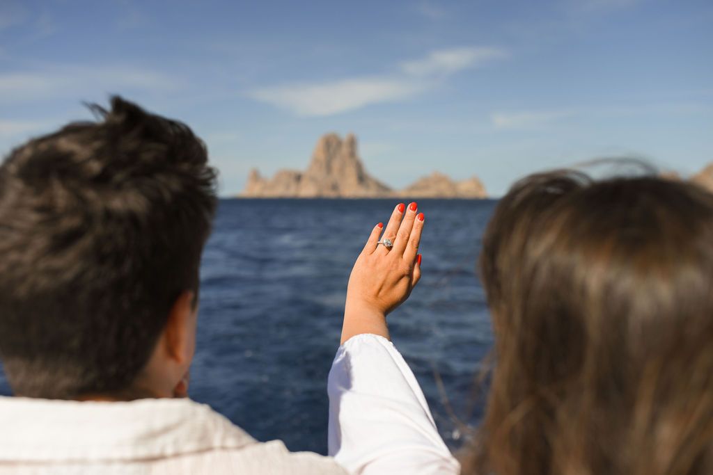 Surprise marriage proposal on a catamaran in Ibiza.