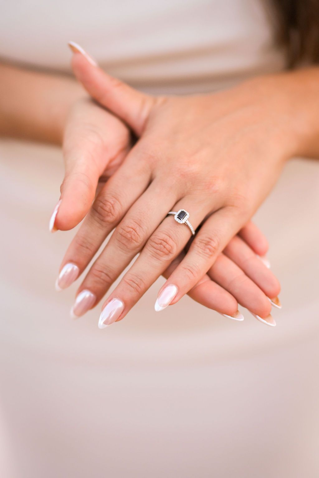 Surprise proposal photographer in Ibiza, black diamond engagement ring detail