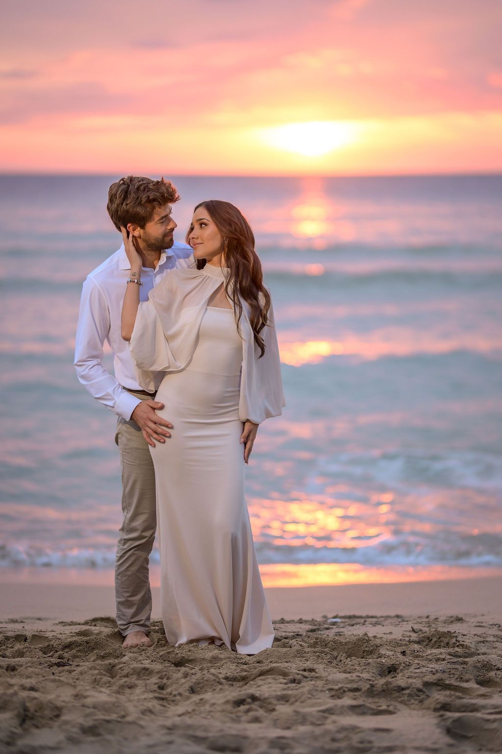 romantic sunset engagement photos at Cala Tarida beach Ibiza
