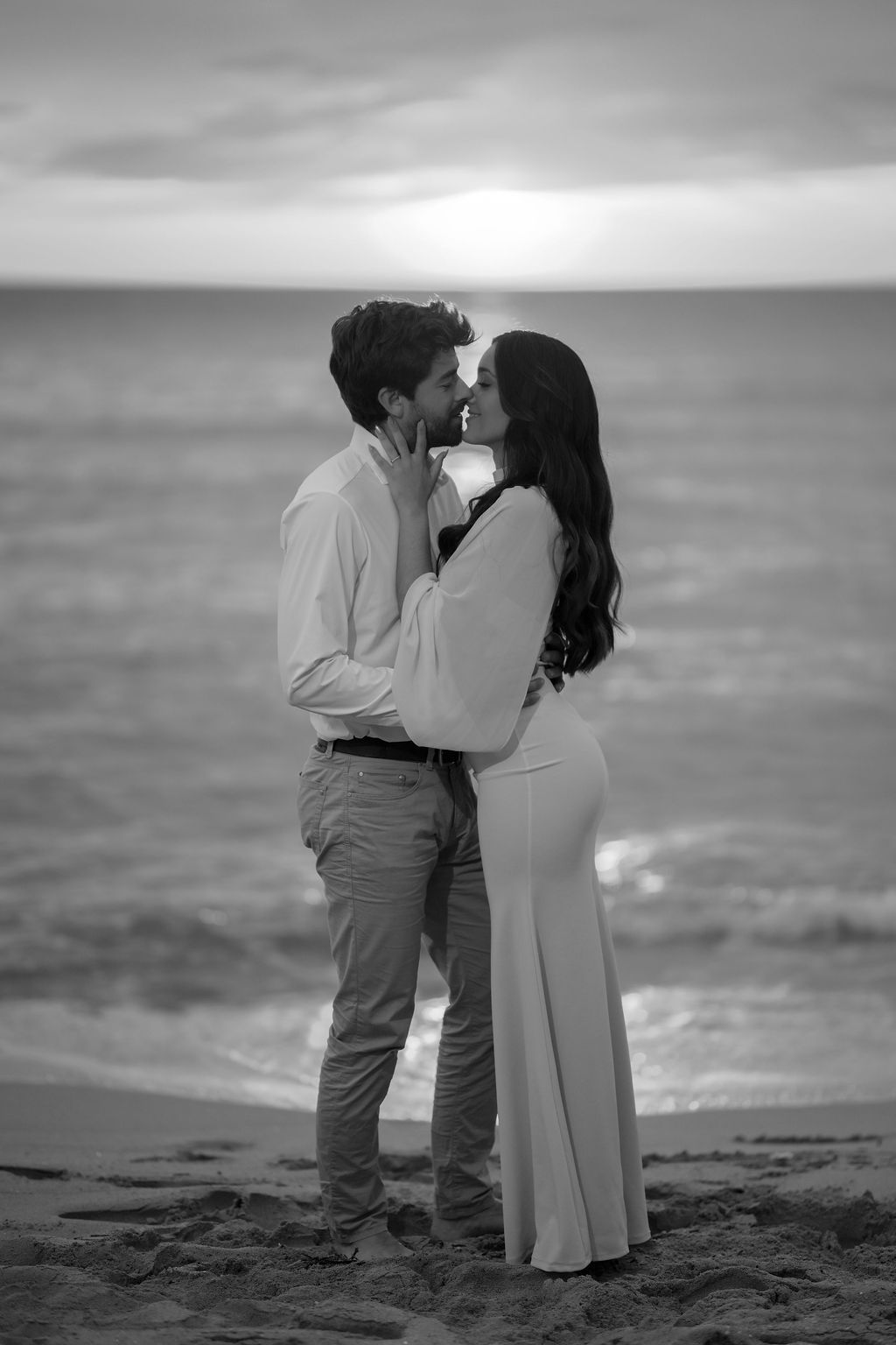 Editorial sunset engagement photos in black and white