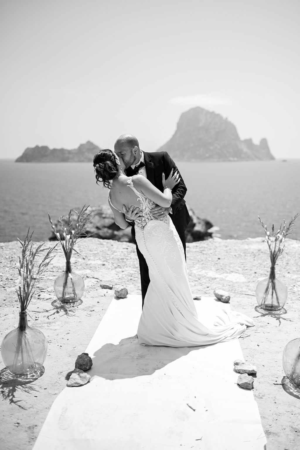 Intimate elopement ceremony at Es Vedra, Ibiza.