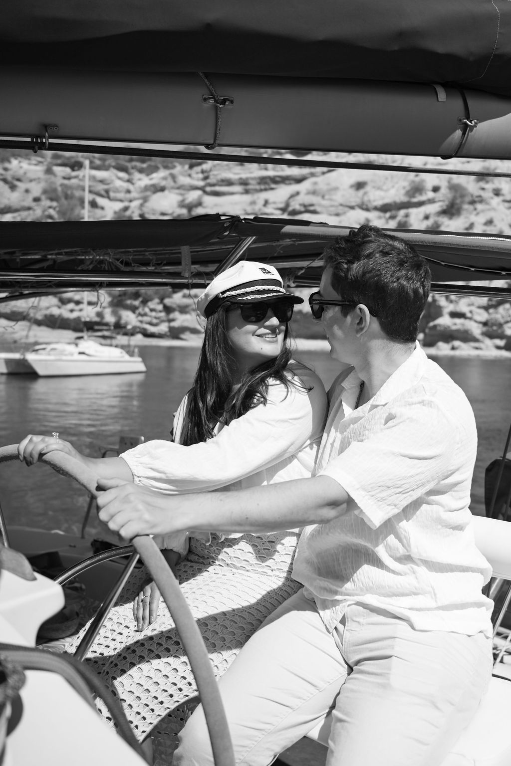 Surprise marriage proposal on a catamaran in Ibiza.