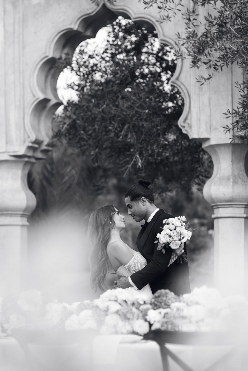 Bride and groom portraits at their wedding at Palais Namaskar in Marrakesh.