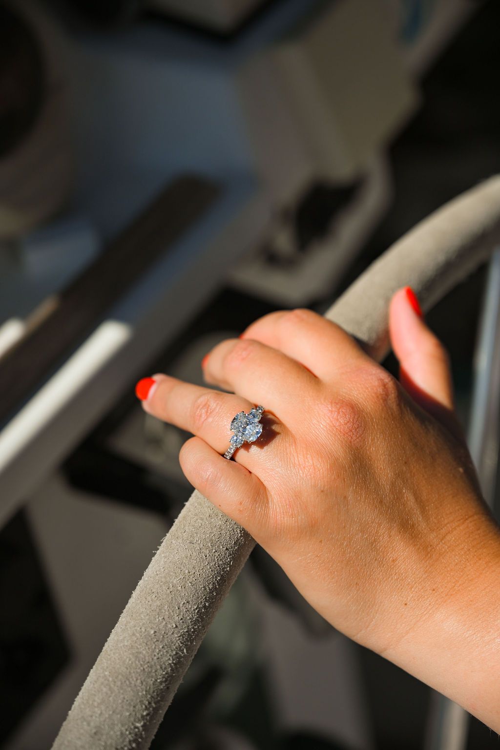 Engagement ring during a proposal on a catamaran in Ibiza.