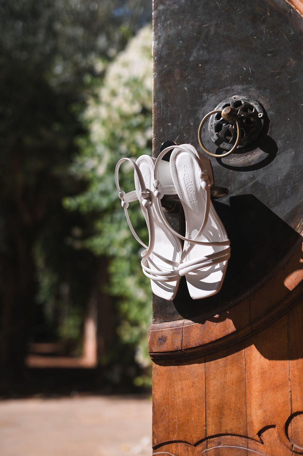 Elegant bridal shoes at a destination wedding in Marrakesh.