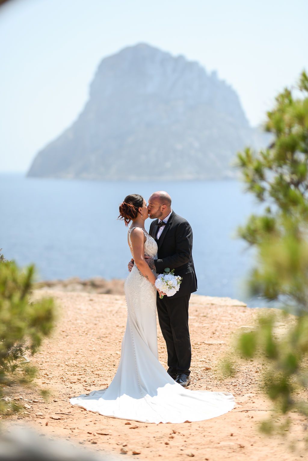 Ibiza elopement photographer: bride and groom portraits at Es Vedra in Ibiza.
