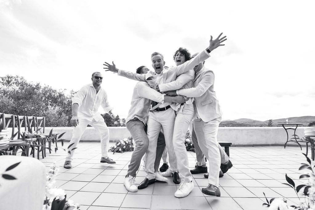 Groom and guests at a private villa in Ibiza.