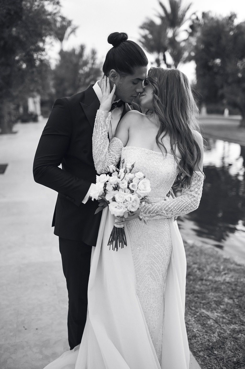 Bride and groom portraits at their wedding at Palais Namaskar in Marrakesh.