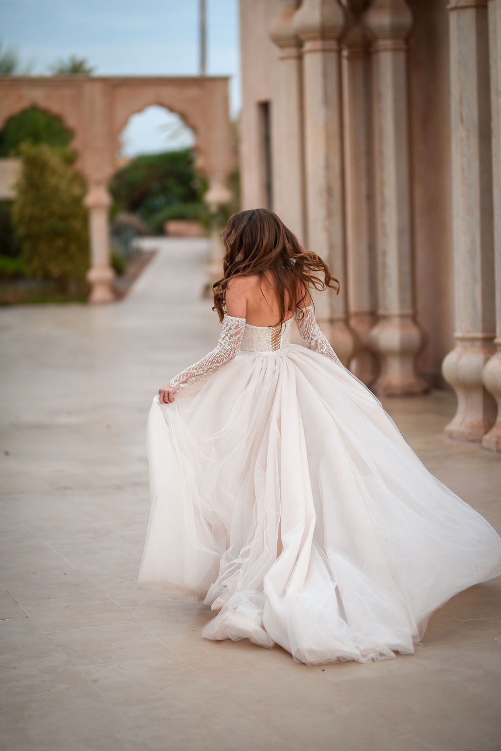 Editorial bride portraits at Palais Namaskar, Marrakesh.