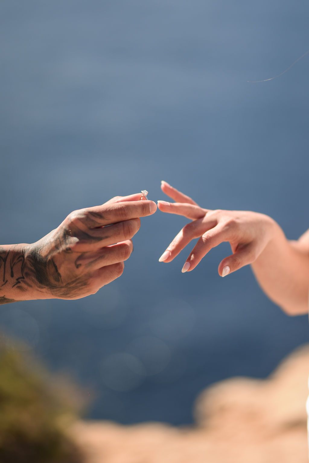 Close-up of engagement ring during Ibiza proposal session