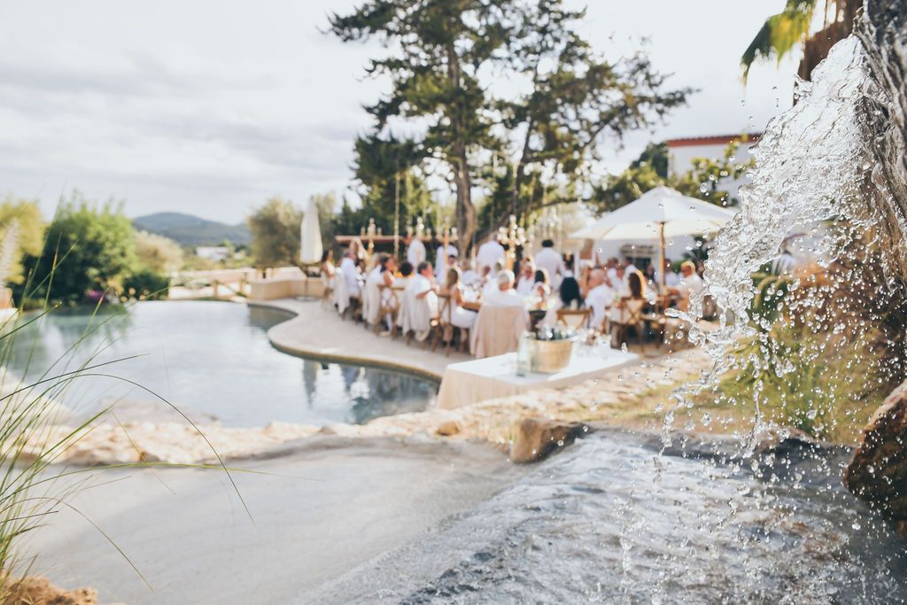 Outdoor wedding ceremony at a private Ibiza villa.