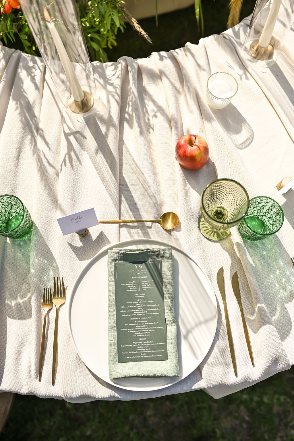 Ibiza wedding photography table details with red apples