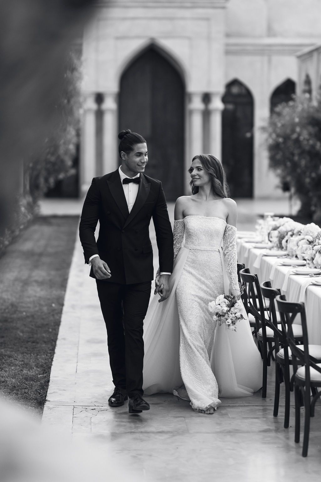 Bride and groom portraits at their wedding at Palais Namaskar in Marrakesh.