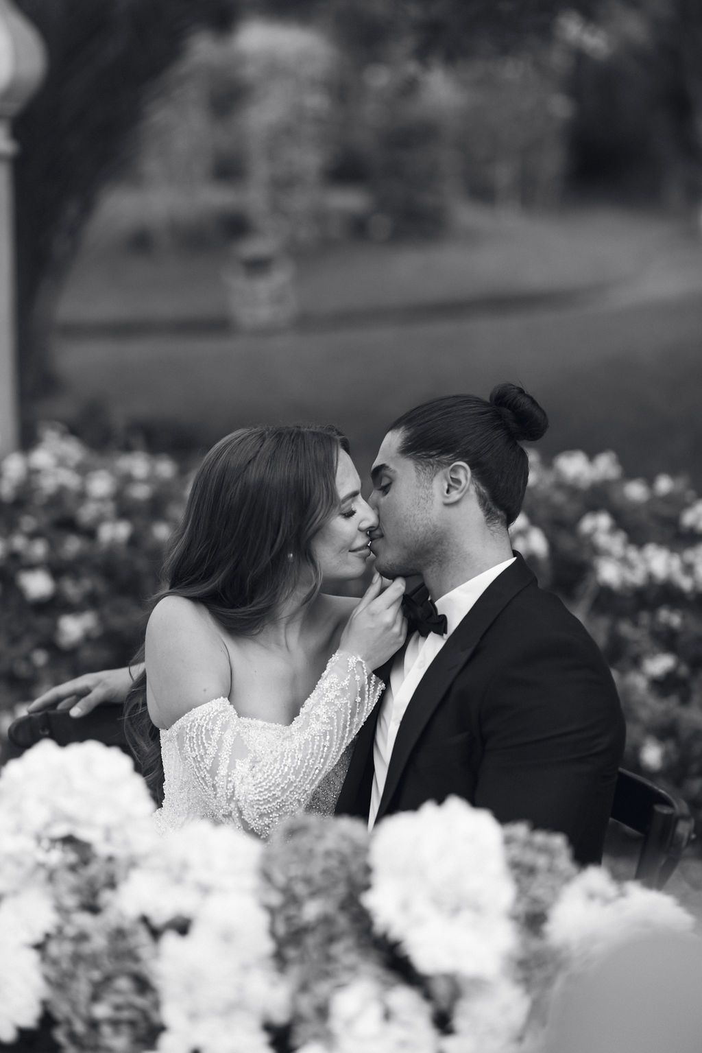 Bride and groom portraits at their wedding at Palais Namaskar in Marrakesh.