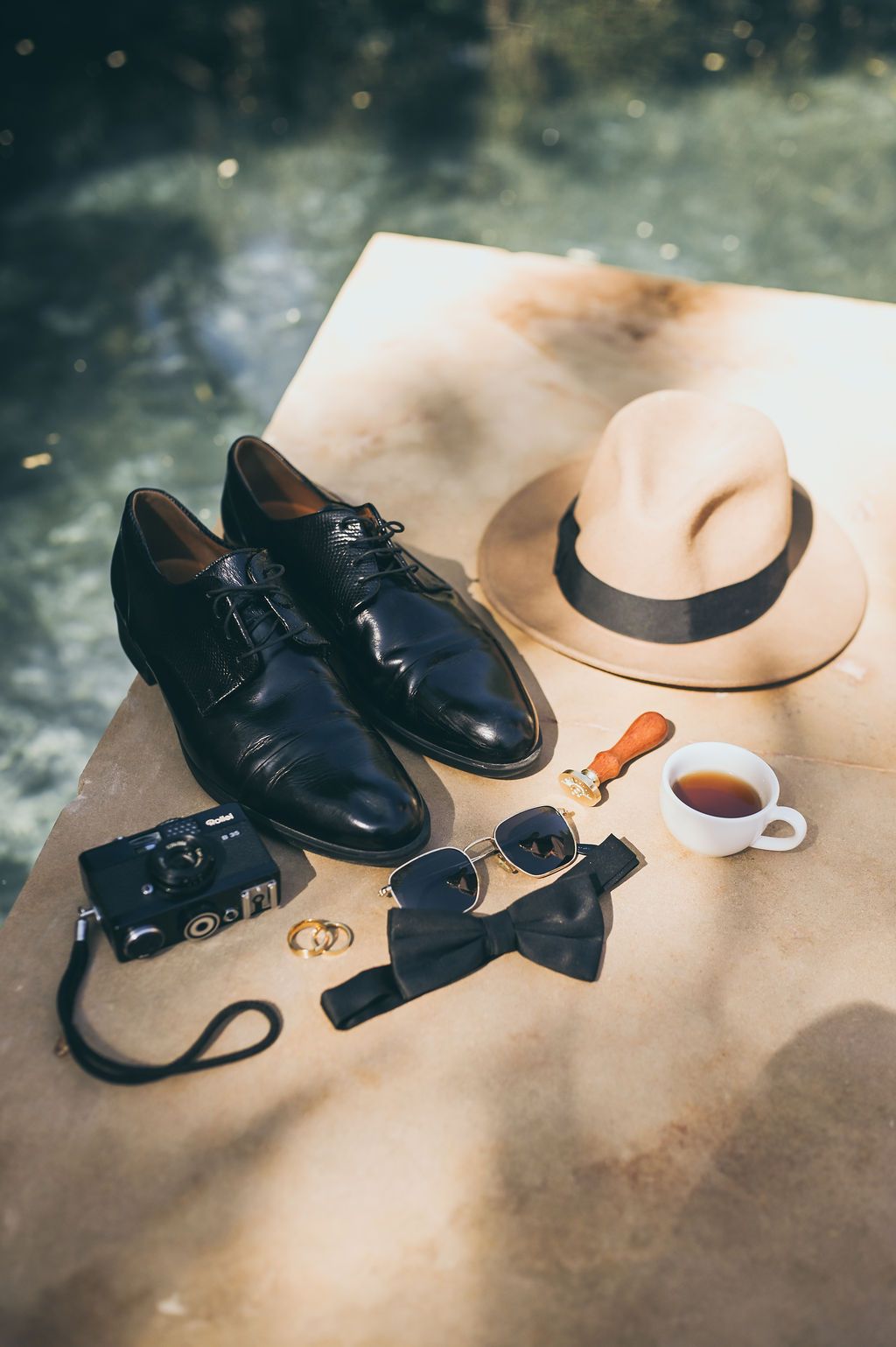 Groom shoes flat lay at a destination wedding in Marrakesh.