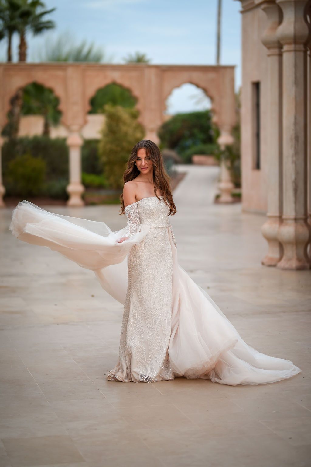 Bride portrait at their wedding at Palais Namaskar in Marrakesh.