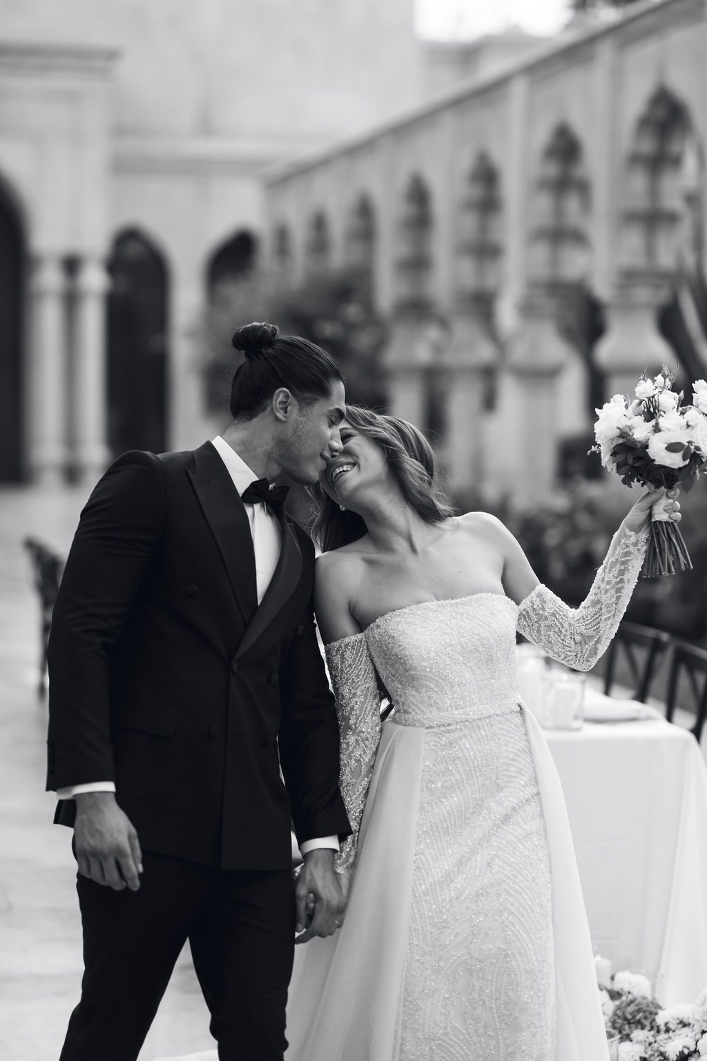 Bride and groom portraits at their wedding at Palais Namaskar in Marrakesh.