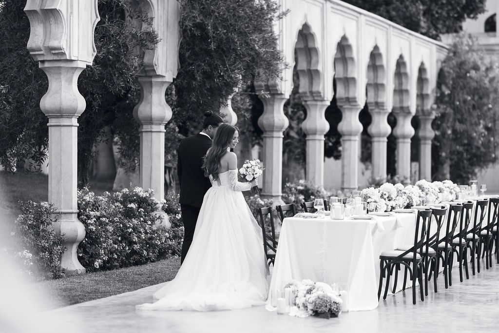 Bride and groom portraits at their wedding at Palais Namaskar in Marrakesh.