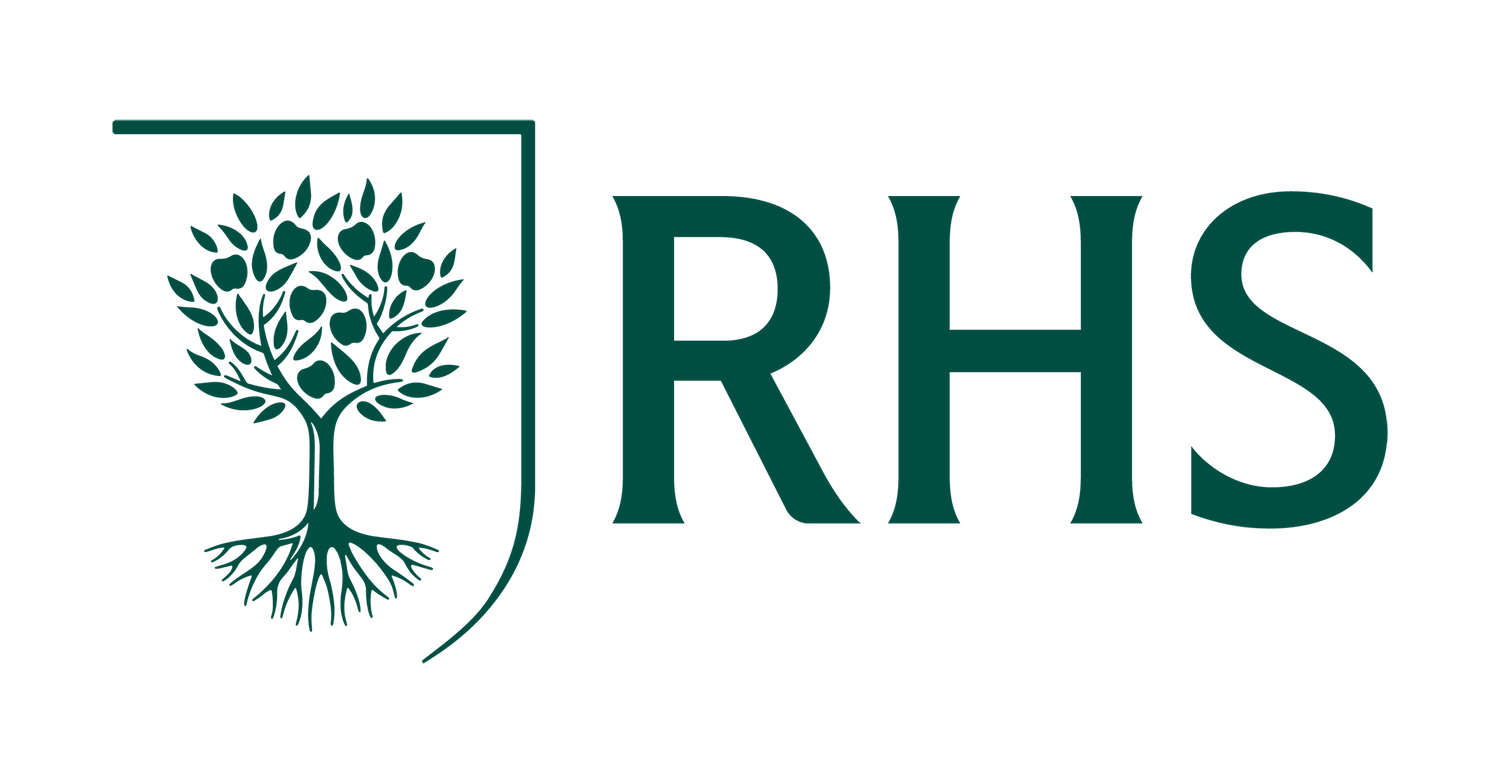 Green RHS logo featuring a stylized tree with roots and text on a black background.