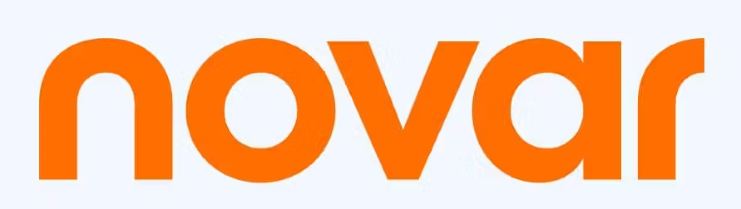 Orange text spelling out 'Novar' in a modern, minimalist sans-serif typeface against a white background.