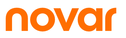 Novar brand logo featuring bold lowercase letters in vibrant orange on a white background.