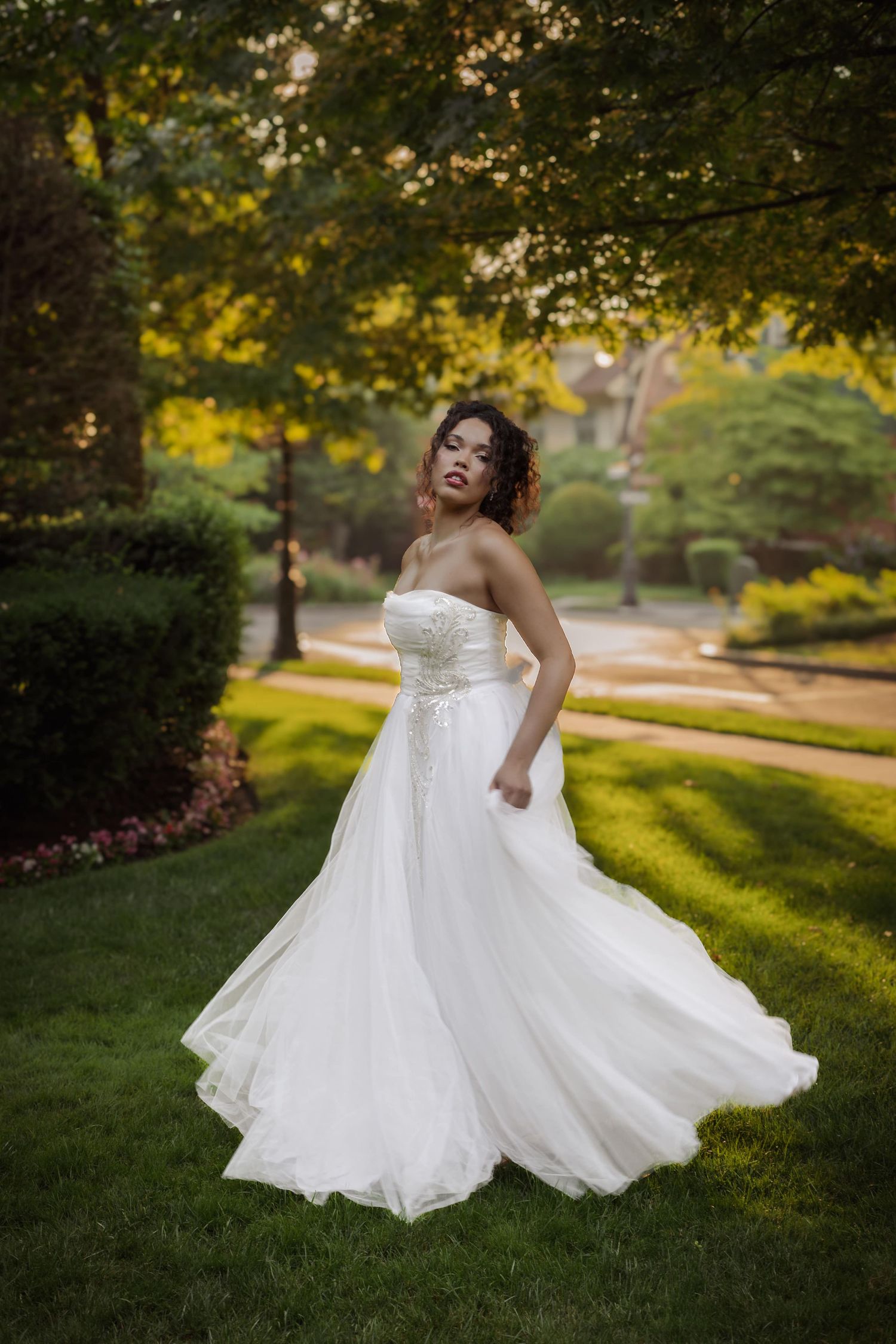 Bride in park