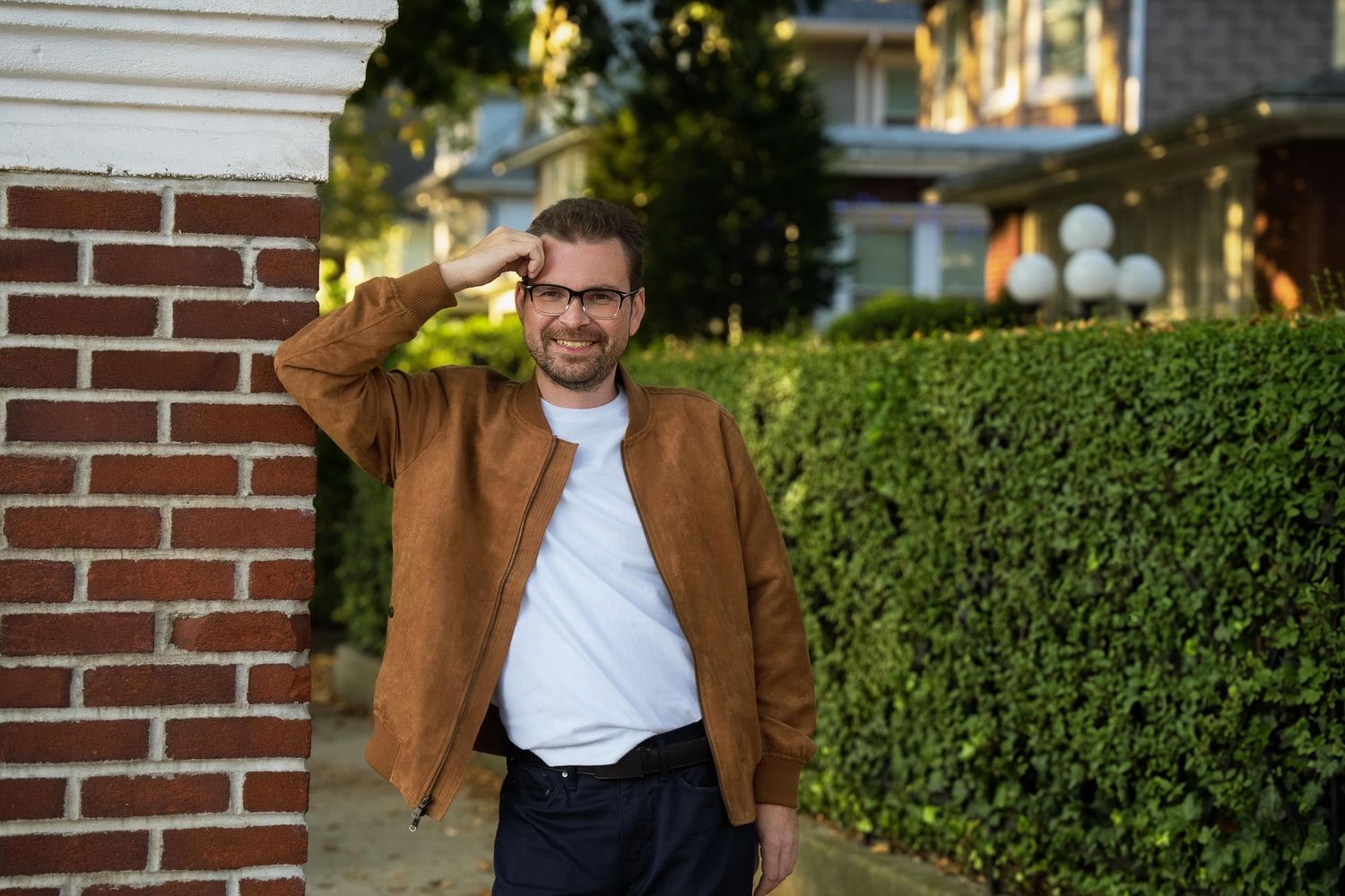 man in brown jacket