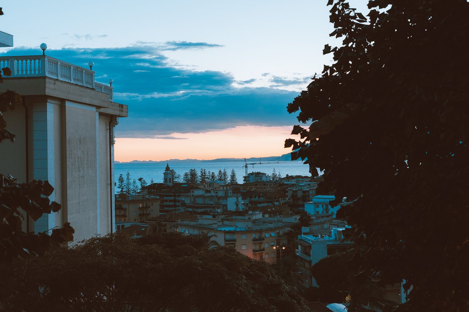 Sunset photo of the landscape in Bordighera, Italy.