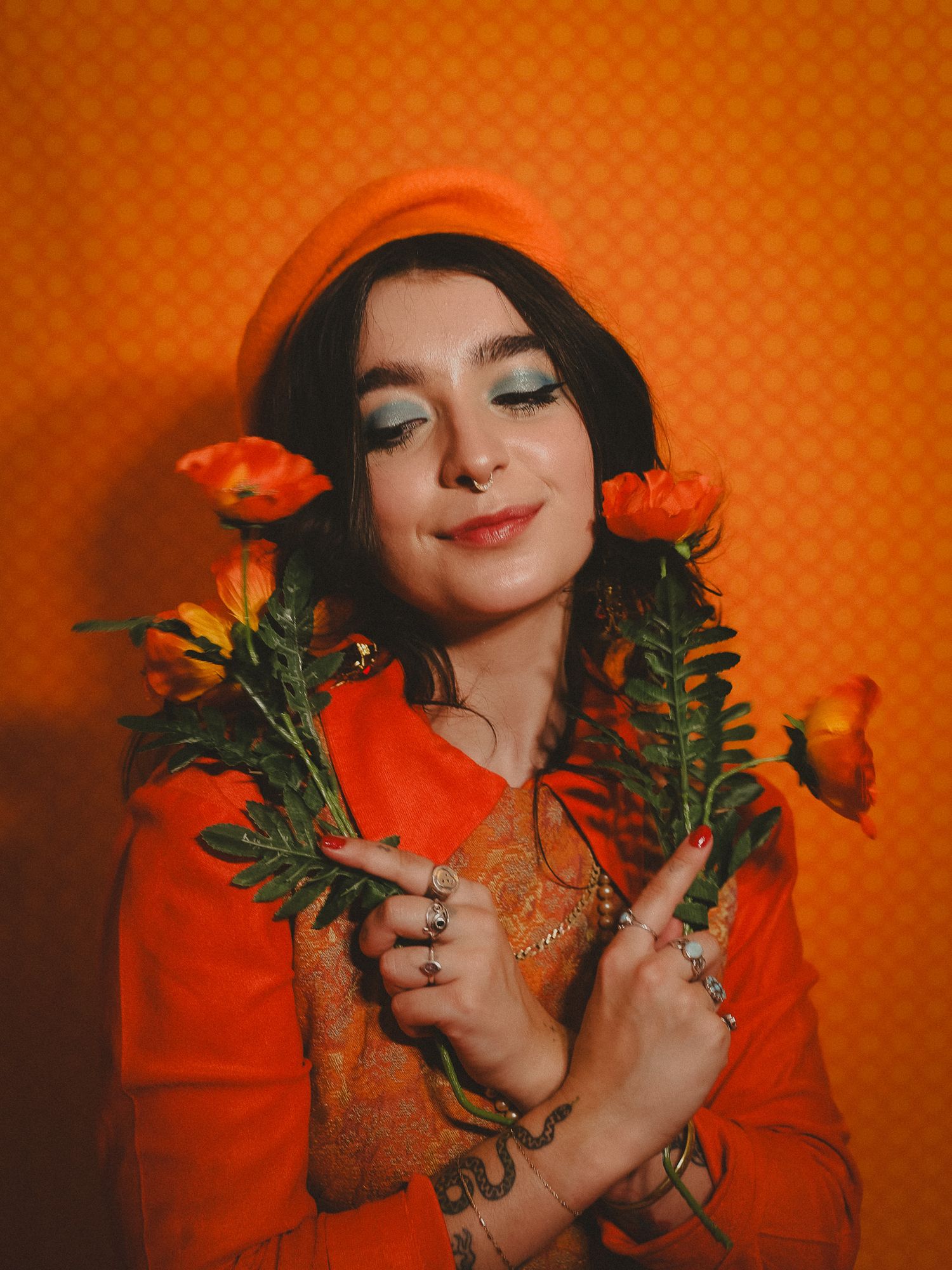 Model in vintage-inspired high fashion, wearing a retro outfit, posed elegantly with soft lighting and a nostalgic backdrop.