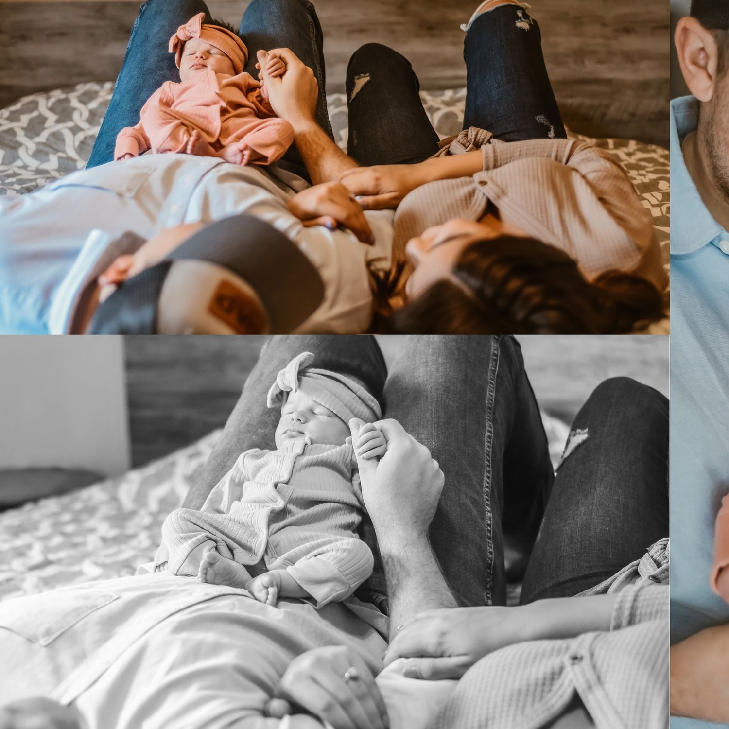 Baby sleeping peacefully while being watched over by loved ones.