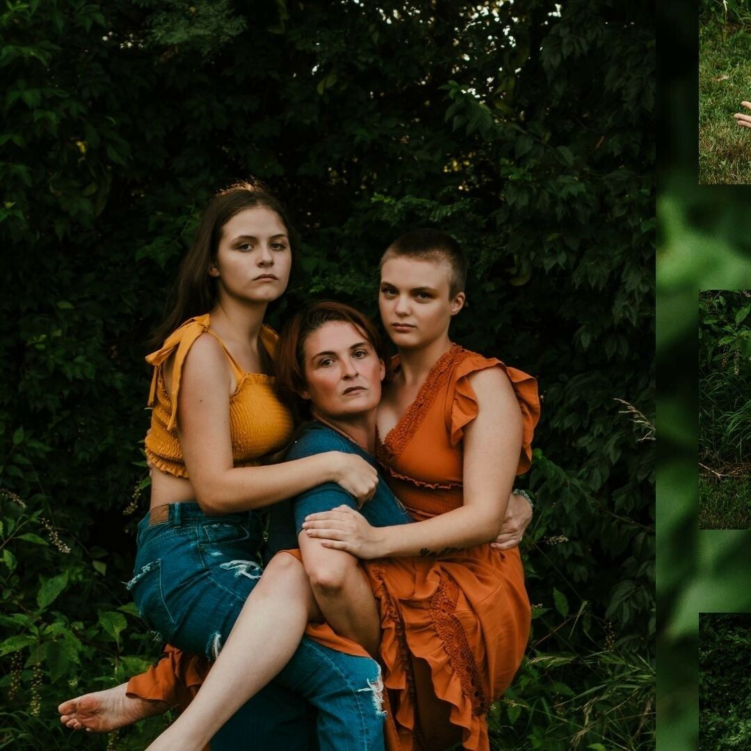 Candid outdoor family photography session in forest with warm color palette.