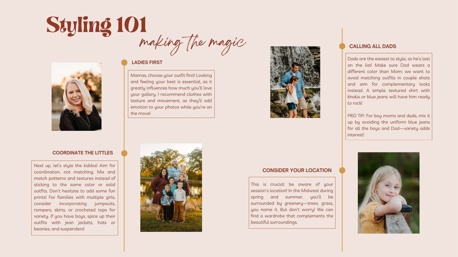 A styling guide titled Styling 101 featuring fashion tips, outfit coordination advice, and women posing in coordinated outfits.