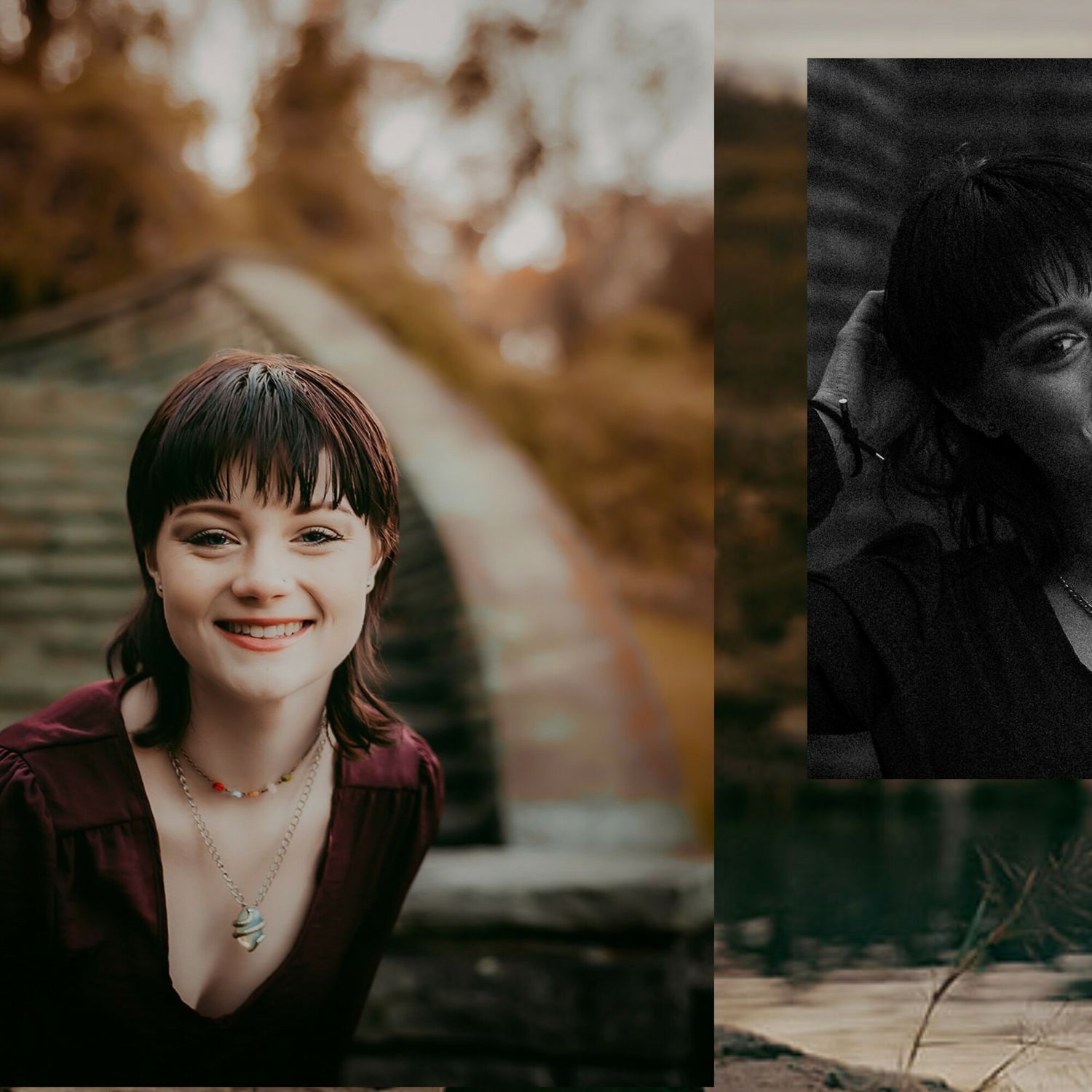 Artistic portrait series with autumn tones and natural lighting.