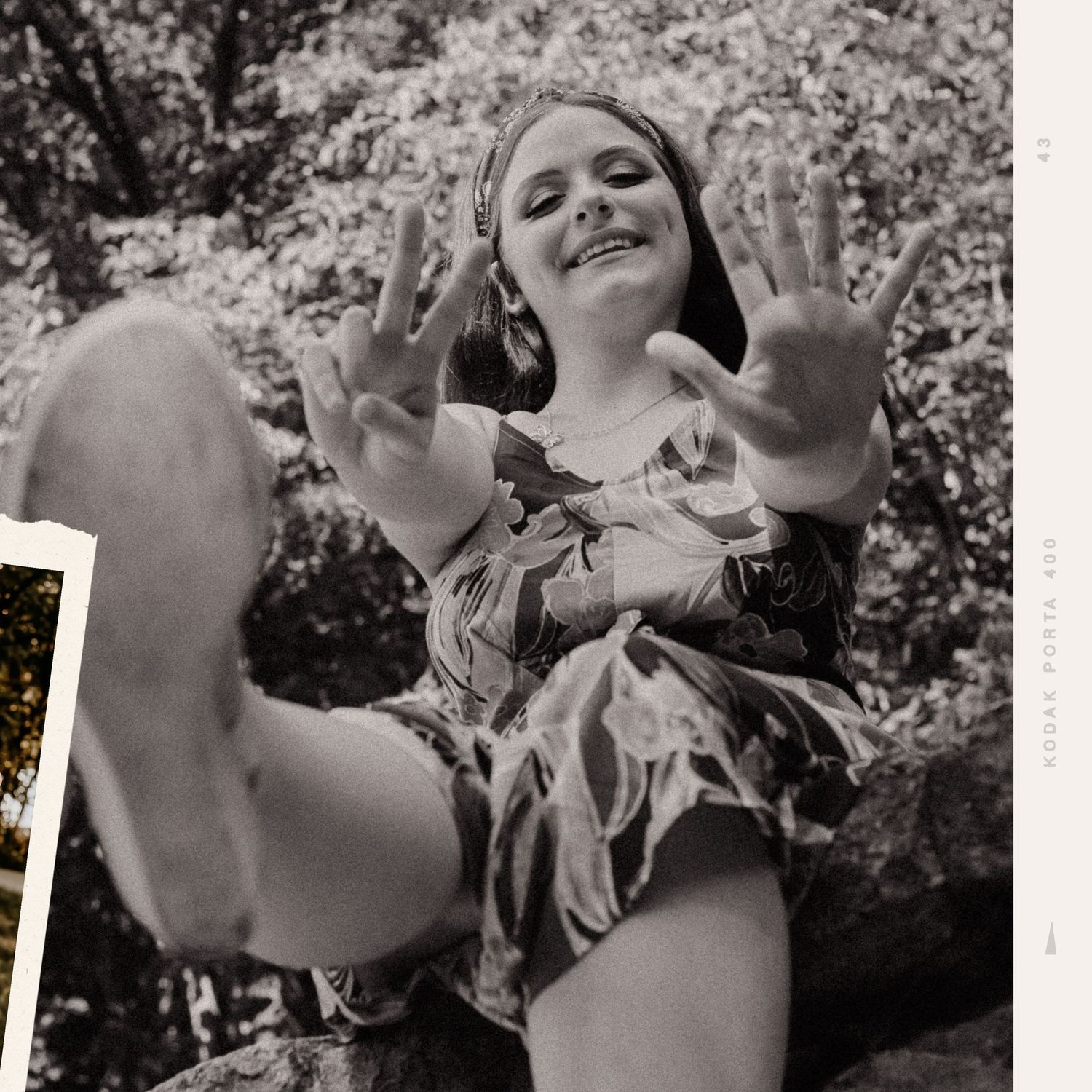 Black and white photo series capturing joyful moments outdoors.
