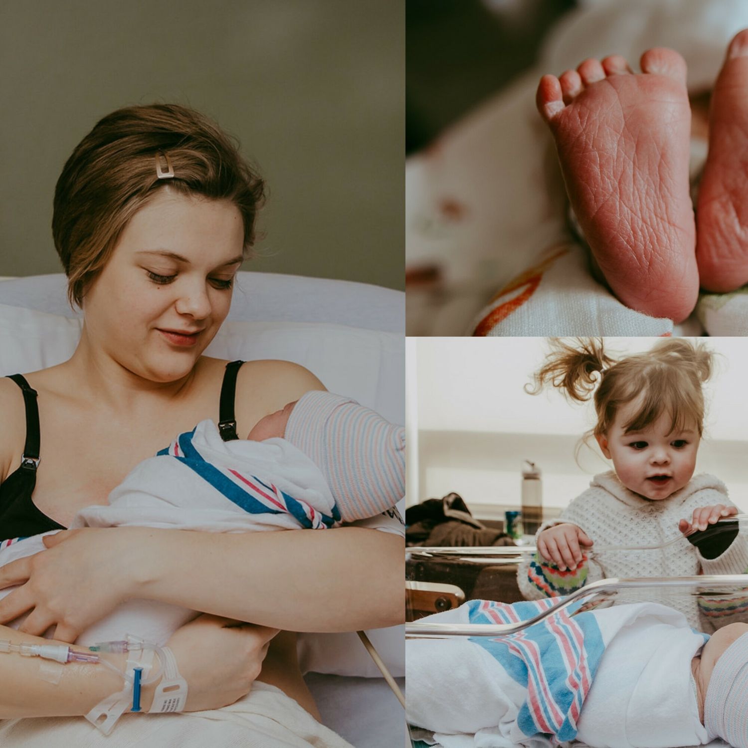 Sweet moments of newborn care and bonding in hospital setting.