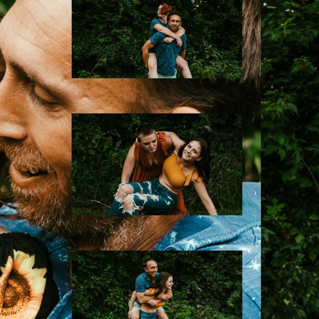 Intimate couples photography session in wooded outdoor setting.