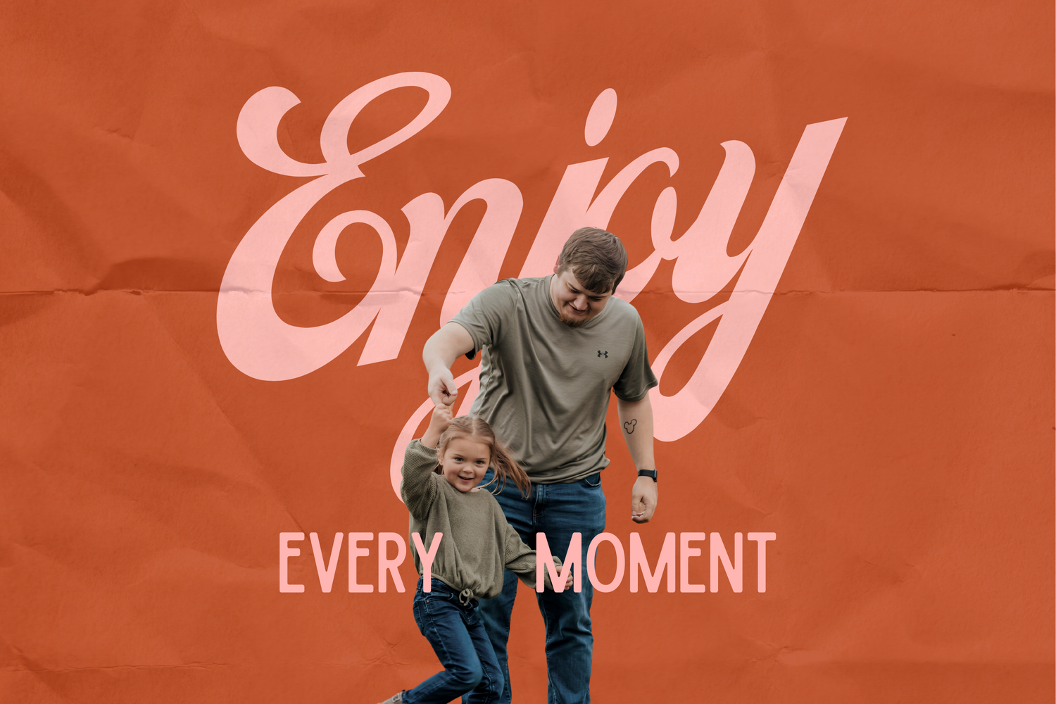 Person in casual attire against orange background with 'Enjoy Every Moment' text overlay.