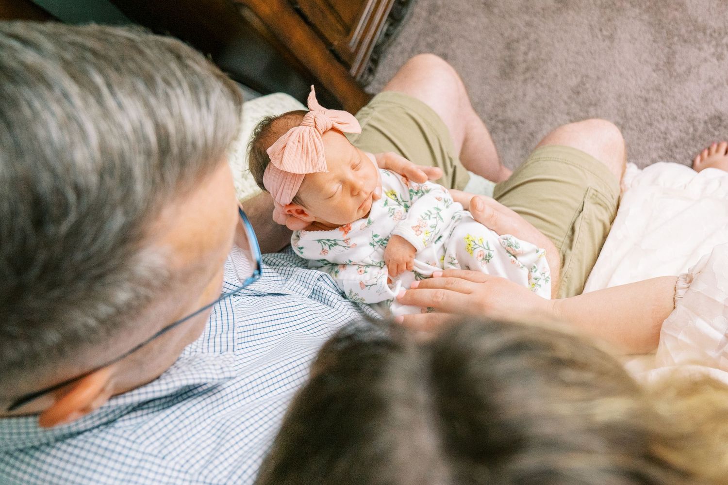 A peaceful family moment captured from above in natural light.