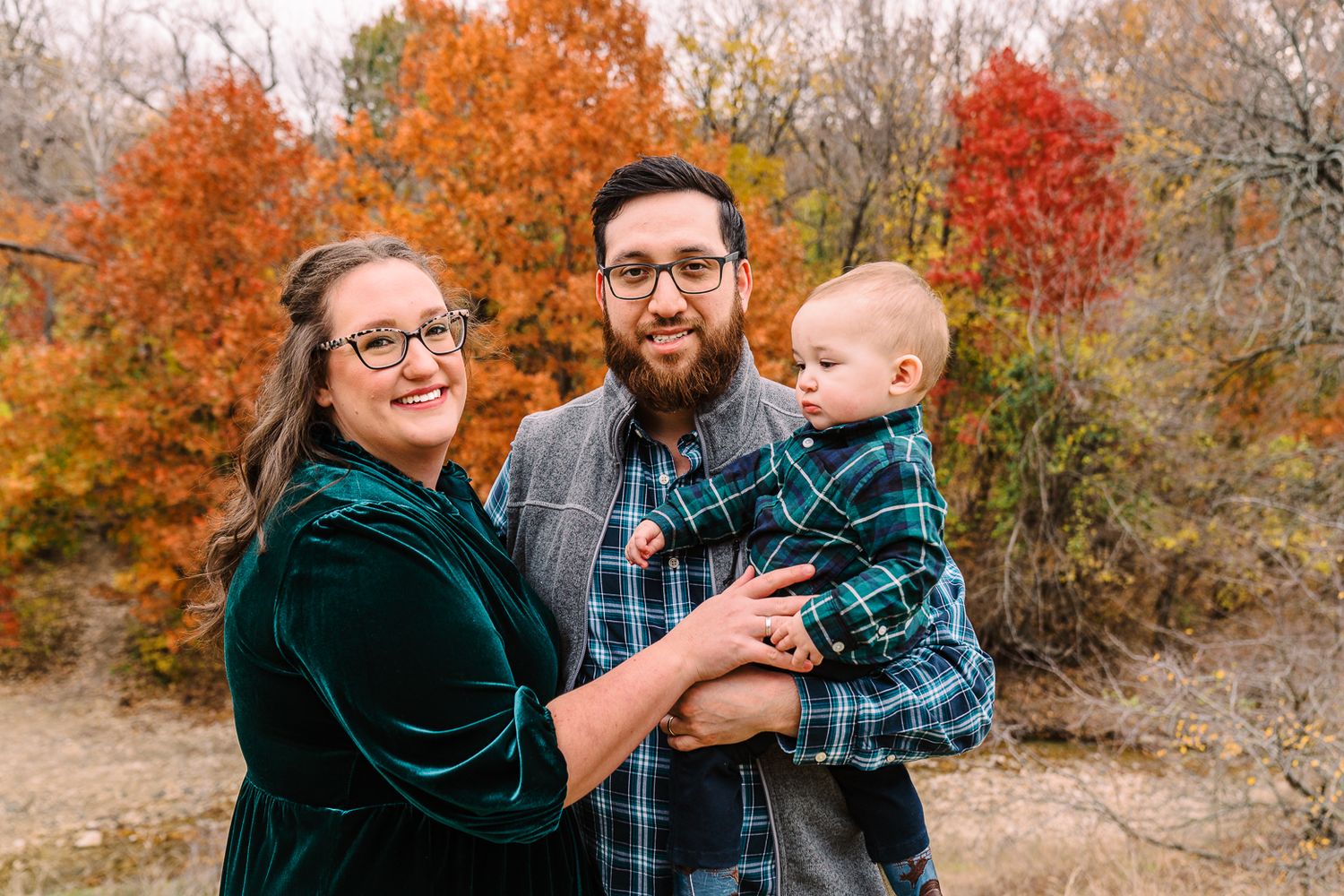 A series of candid moments captured in autumn with fall foliage creating a warm backdrop.