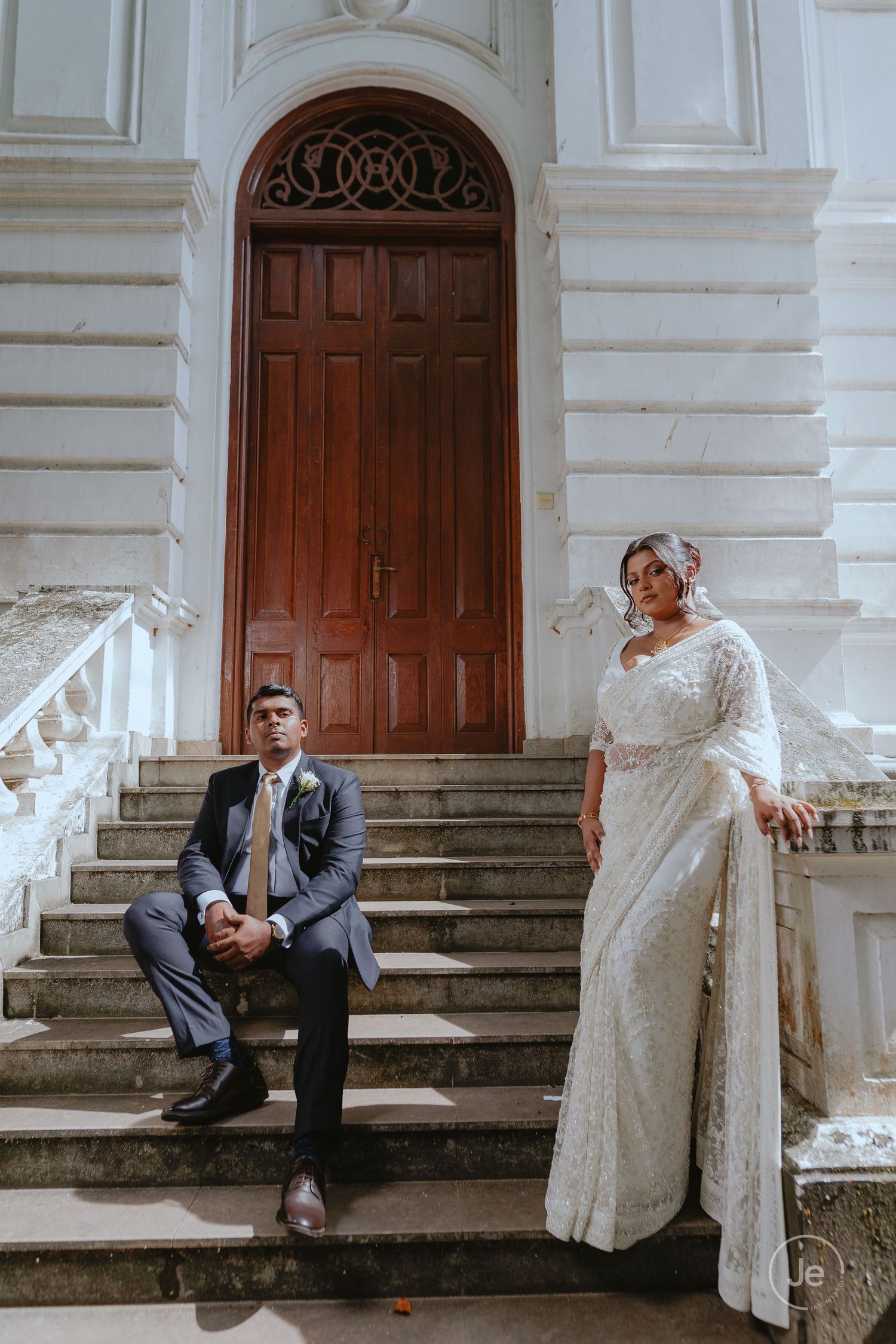 Wedding portrait of bride and groom with a candid approach