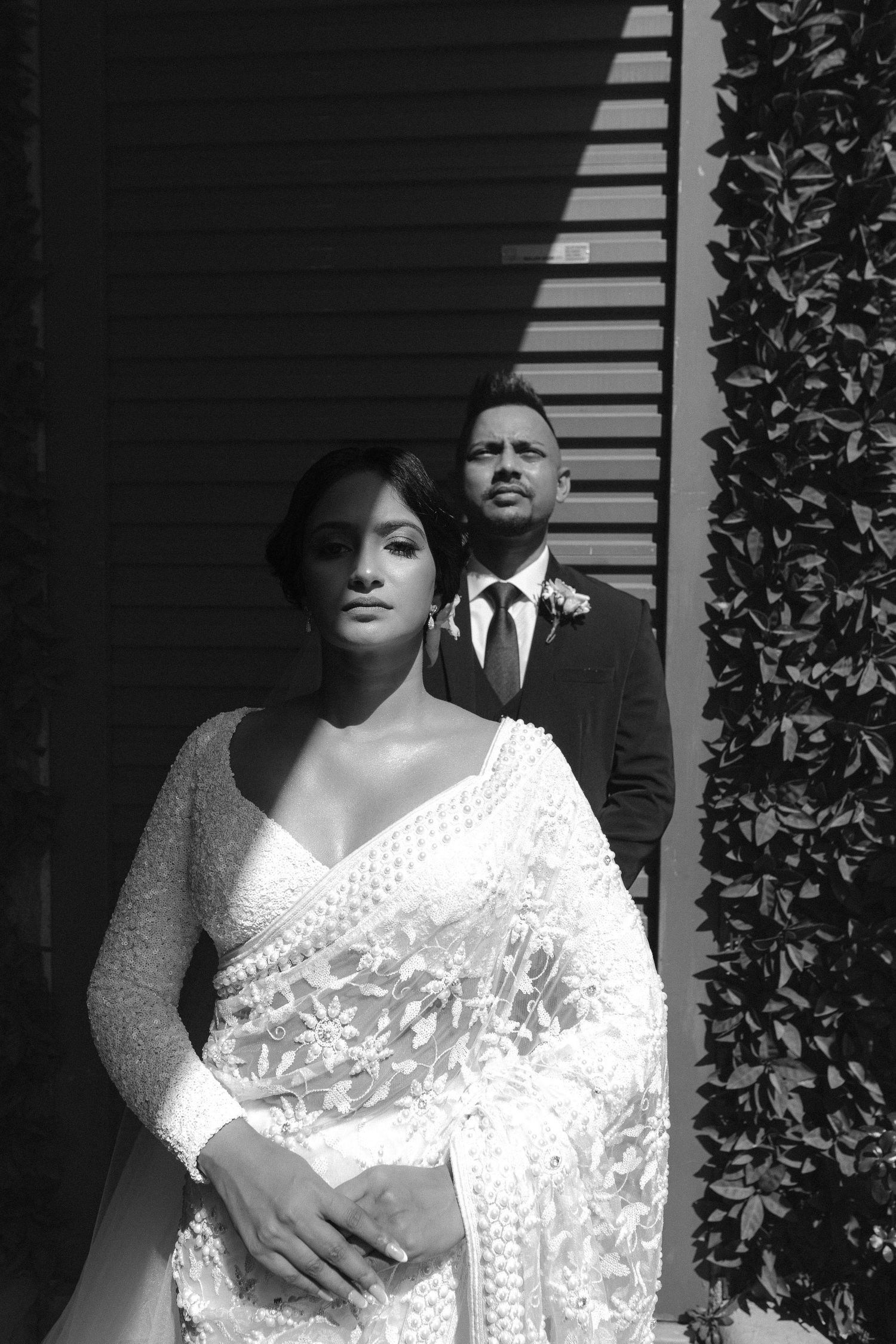 Wedding portrait of bride and groom from an artistic perspective