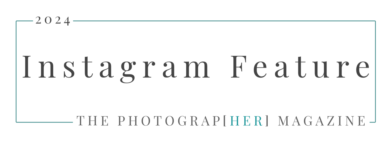 2024 Instagram Feature badge from The Photograph[HER] Magazine with teal accent lines.