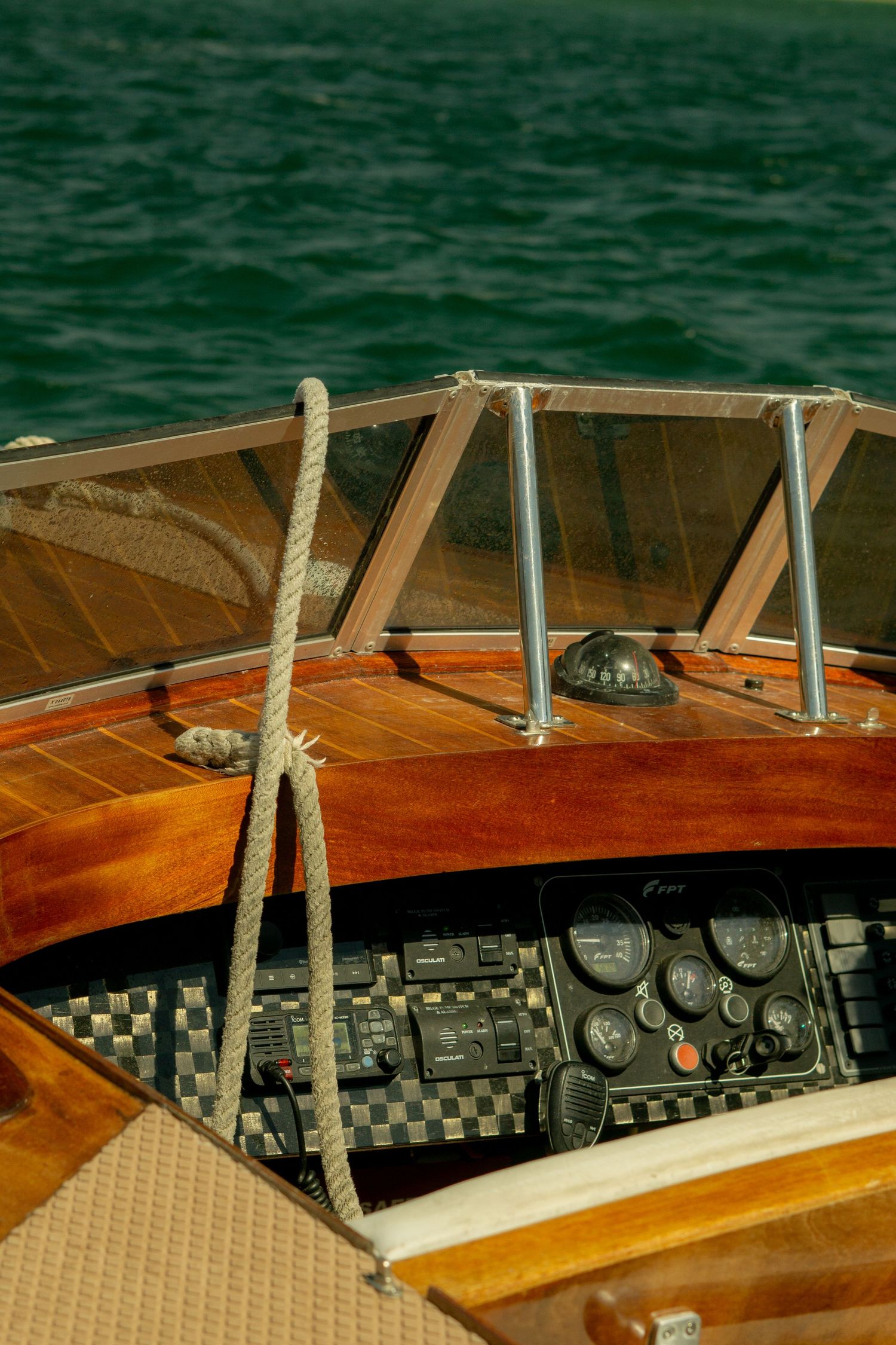Interior shot of Jaws II speedboat, Padstow, Cornwall.