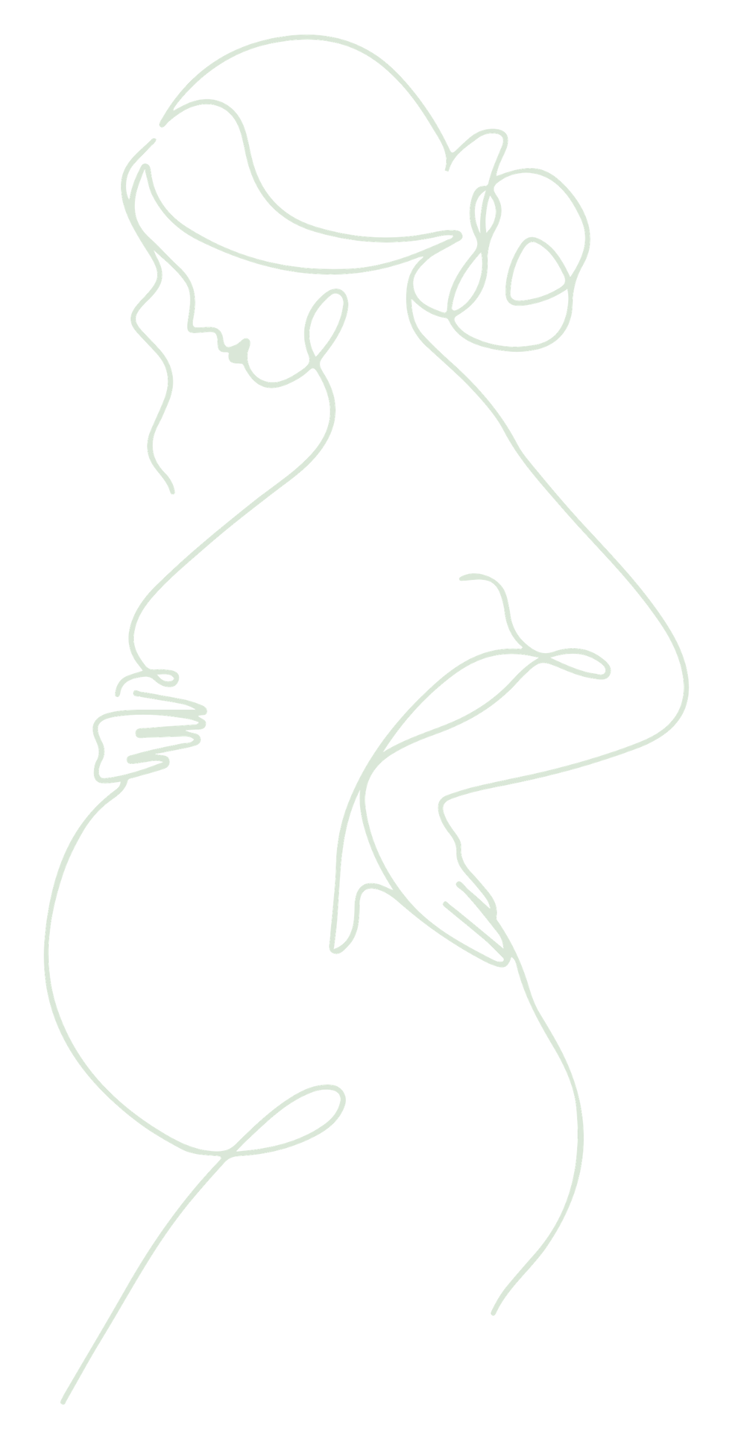Simple green line art sketch showing abstract human figures and shapes in a flowing, minimalist style.