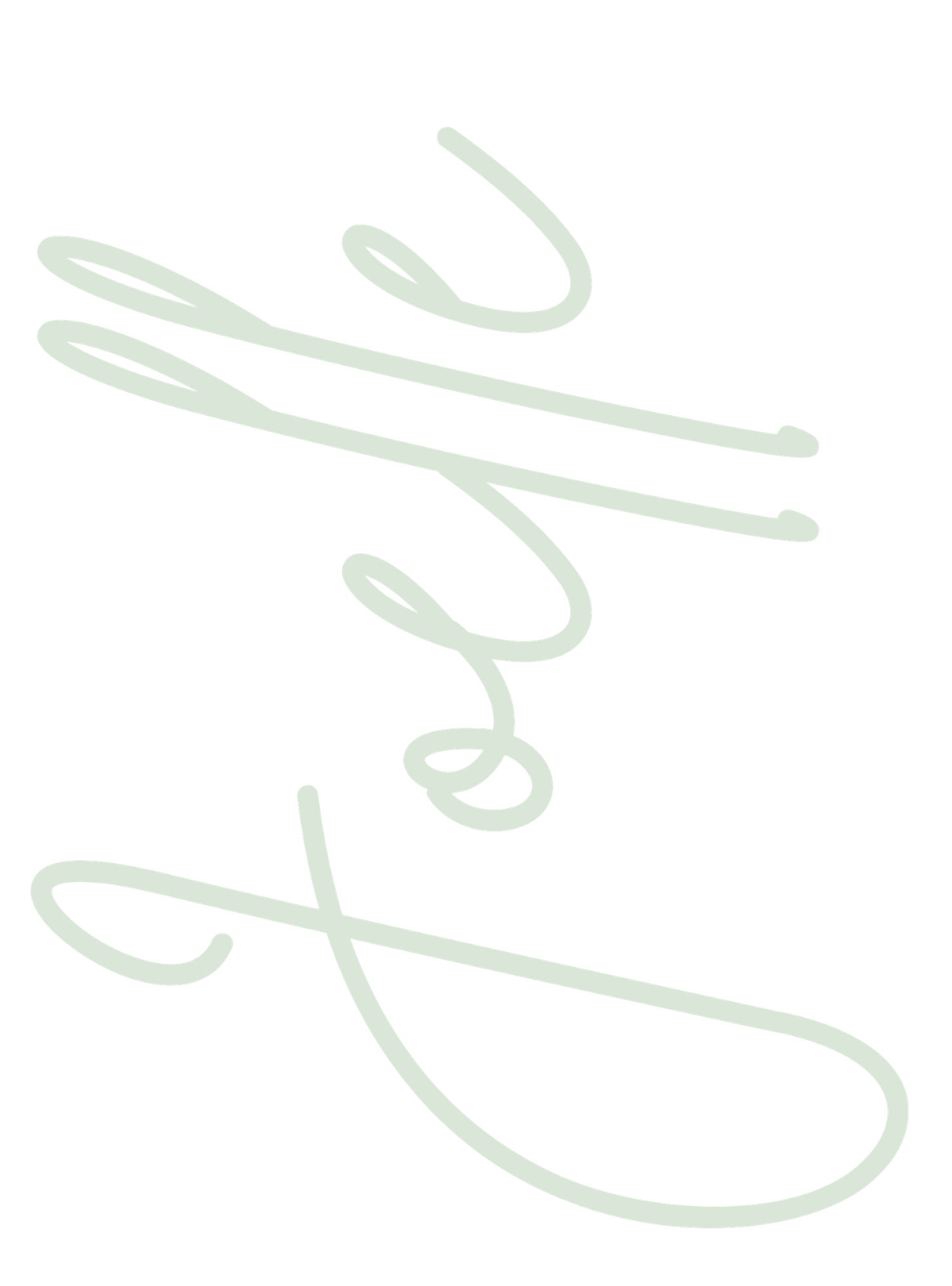 Light green cursive handwriting design against white background.